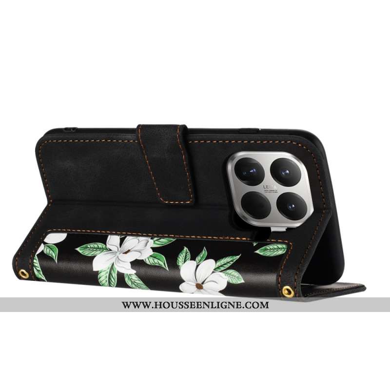 Housse Xiaomi 15T Pro Motif Floral avec Lanière