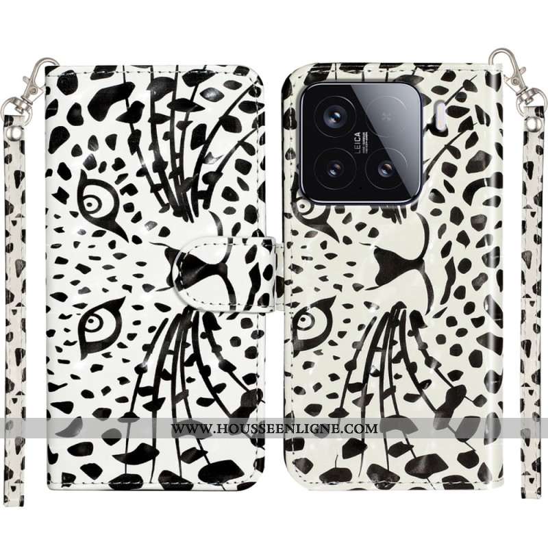 Housse Xiaomi 15T Pro Motif Léopard à Lanière