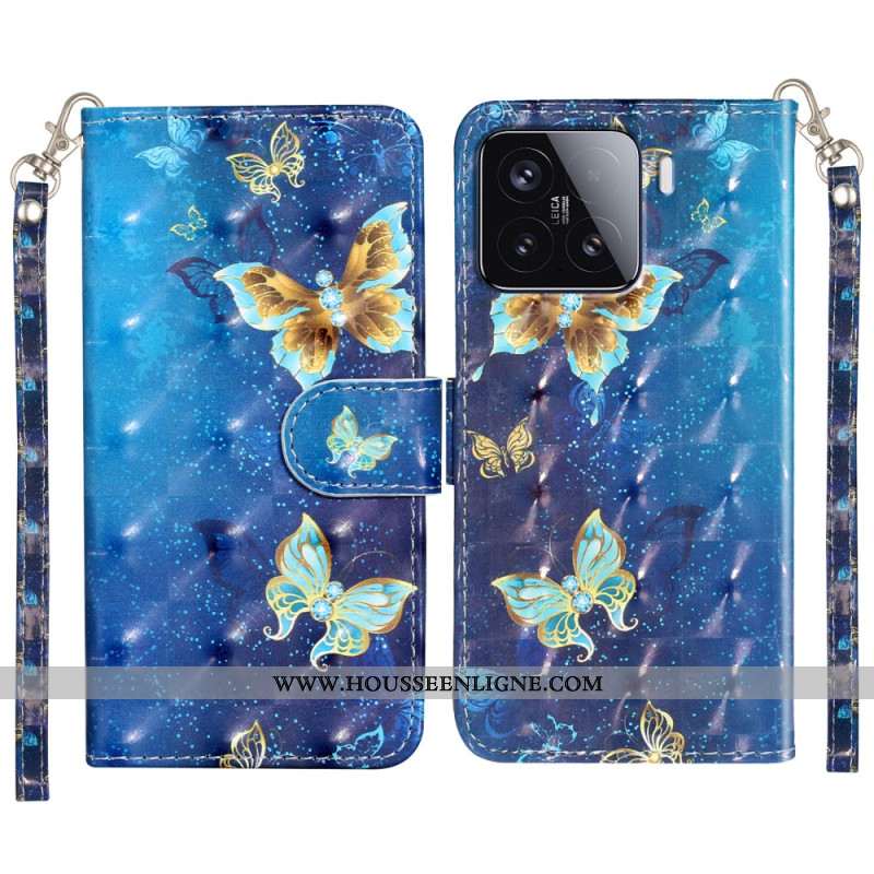 Housse Xiaomi 15T Pro Papillons Bleu et Or