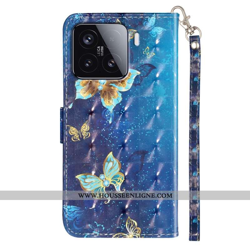 Housse Xiaomi 15T Pro Papillons Bleu et Or