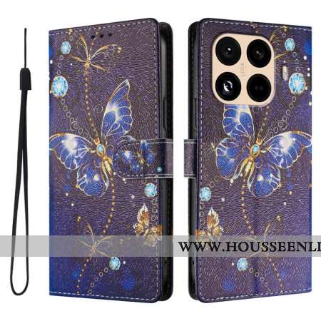 Housse Xiaomi 15T Pro Papillons Or et Bleu