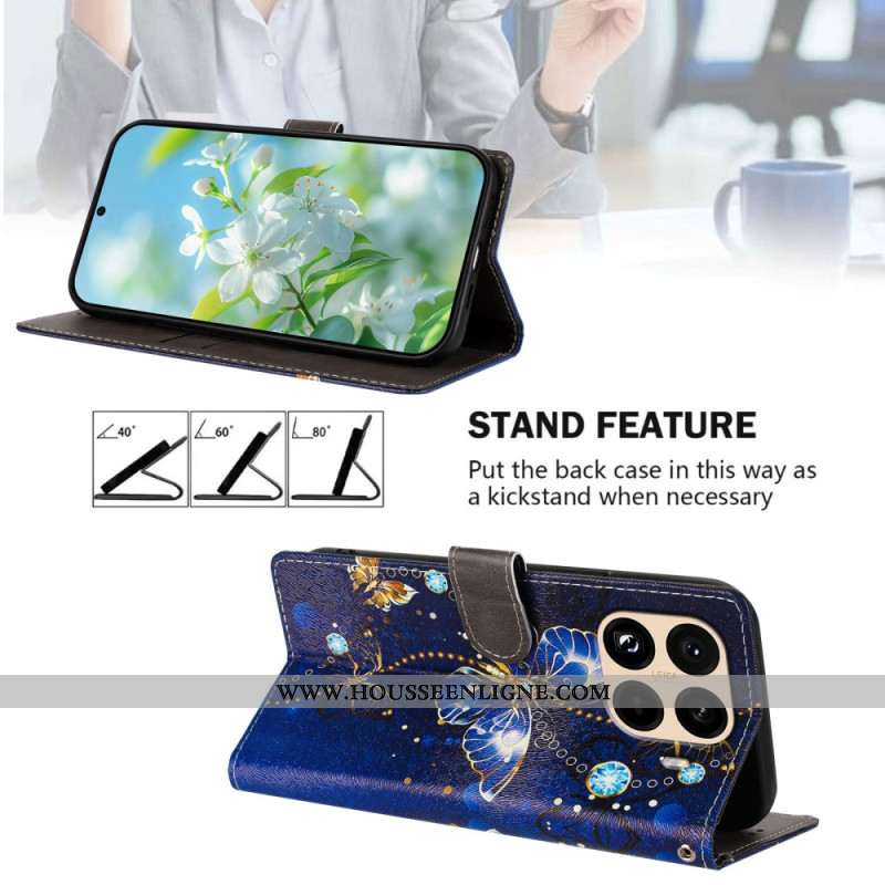 Housse Xiaomi 15T Pro Papillons Or et Bleu