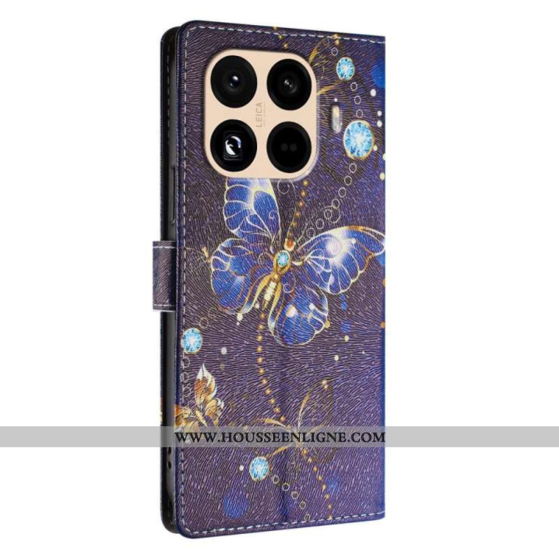 Housse Xiaomi 15T Pro Papillons Or et Bleu