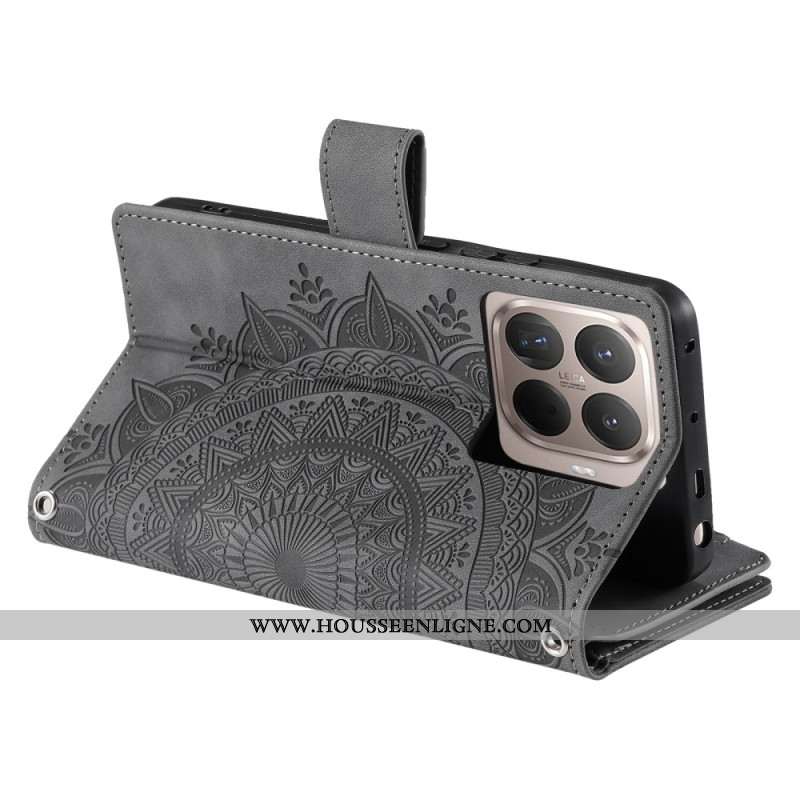Housse Xiaomi 15T Pro Portefeuille Effet Daim Mandala