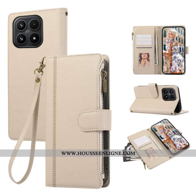 Housse Xiaomi 17 Portefeuille Design Liseré avec Lanière