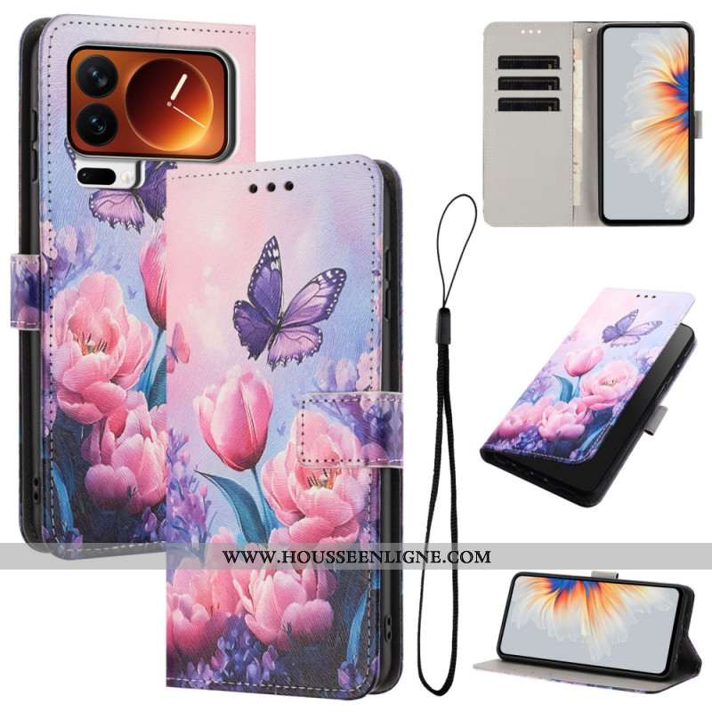 Housse Xiaomi 17 Pro Max Papillon et Fleurs Roses