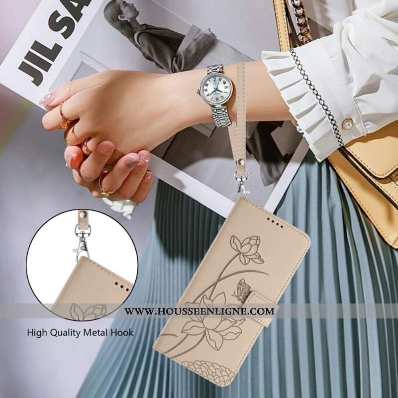 Housse Xiaomi 17 Pro Motif Lotus à Lanière