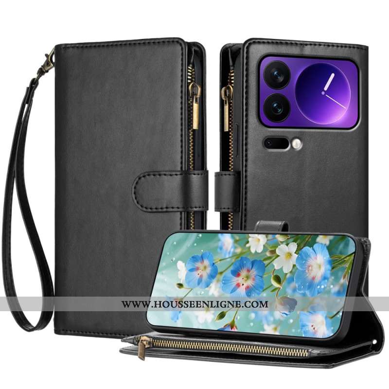 Housse Xiaomi 17 Pro Portefeuille avec Fermeture Éclair et Lanière