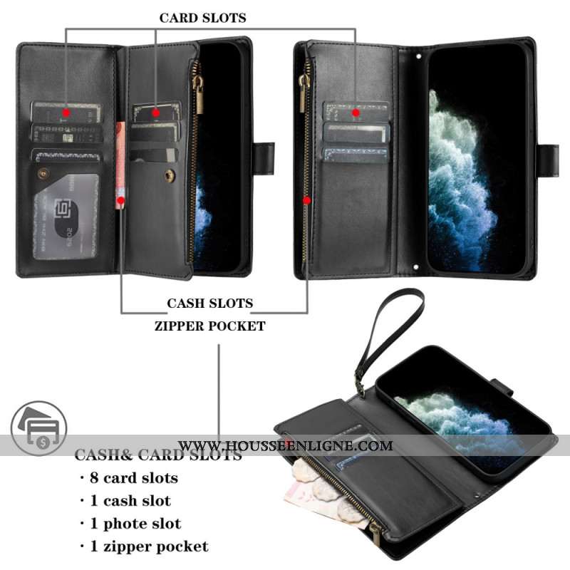 Housse Xiaomi 17 Pro Portefeuille avec Fermeture Éclair et Lanière