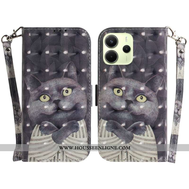 Housse Xiaomi Redmi Note 14 4G Chat Gris à Lanière