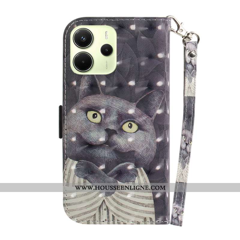 Housse Xiaomi Redmi Note 14 4G Chat Gris à Lanière