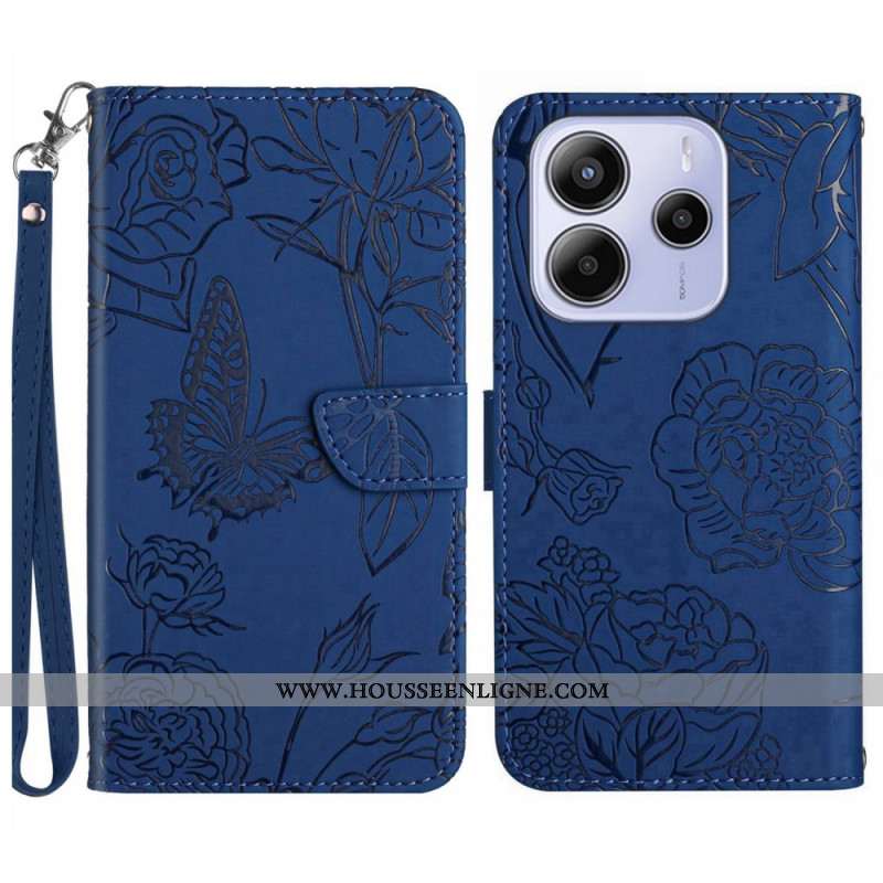 Housse Xiaomi Redmi Note 14 4G Empreinte Papillon à Lanière