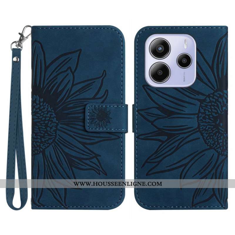 Housse Xiaomi Redmi Note 14 4G Empreinte Tournesol à Lanière