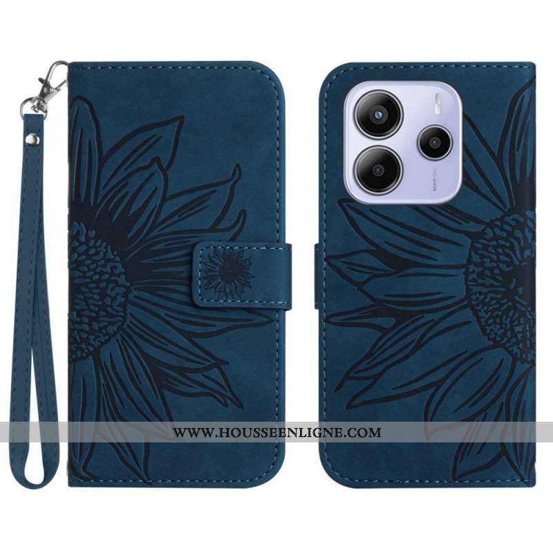 Housse Xiaomi Redmi Note 14 4G Empreinte Tournesol à Lanière