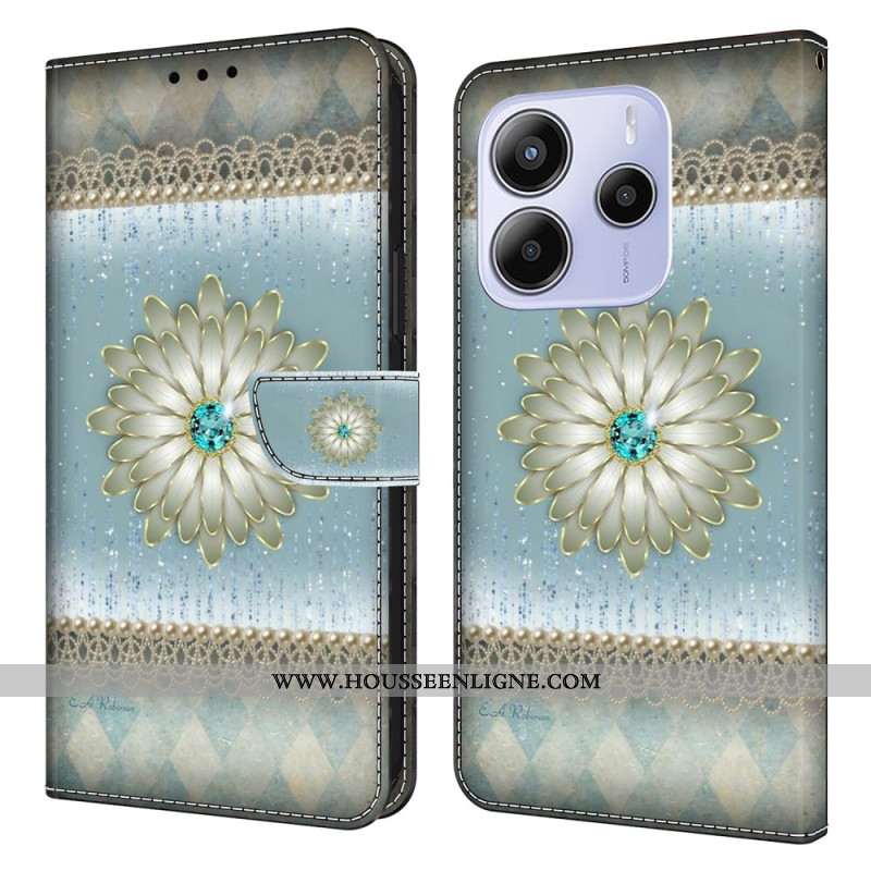 Housse Xiaomi Redmi Note 14 4G Fleur et Diamant Bleu