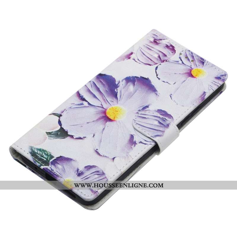Housse Xiaomi Redmi Note 14 4G Fleurs Violettes et Blanches