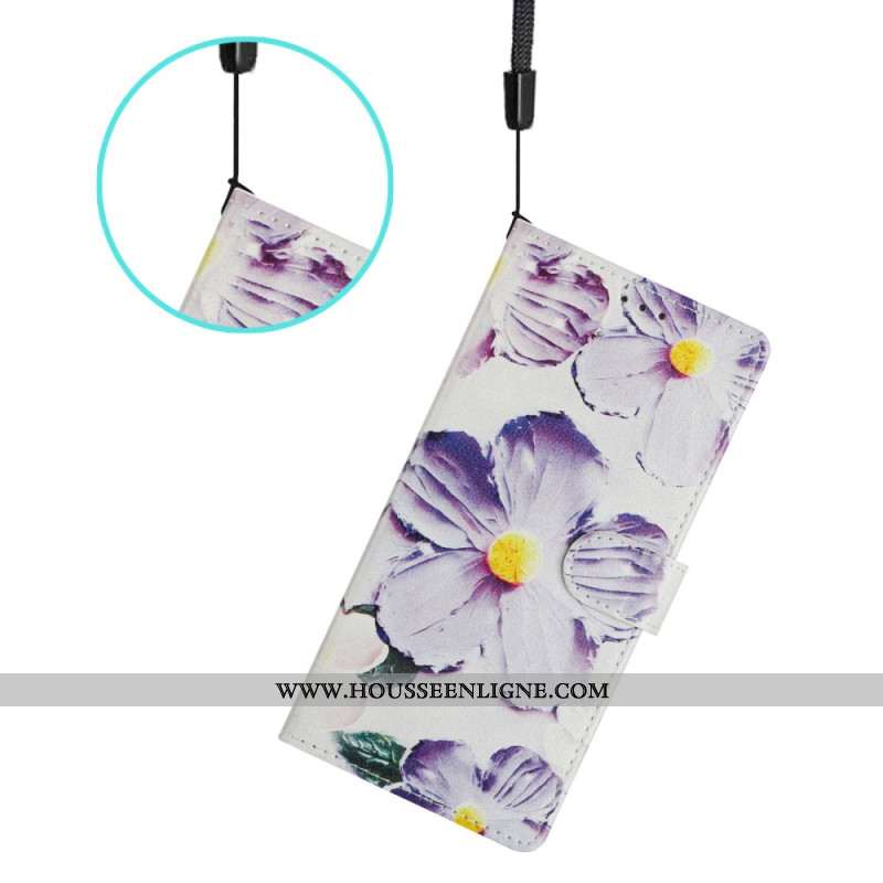 Housse Xiaomi Redmi Note 14 4G Fleurs Violettes et Blanches