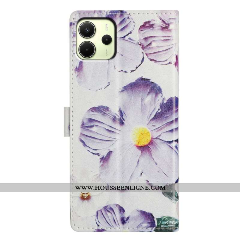 Housse Xiaomi Redmi Note 14 4G Fleurs Violettes et Blanches