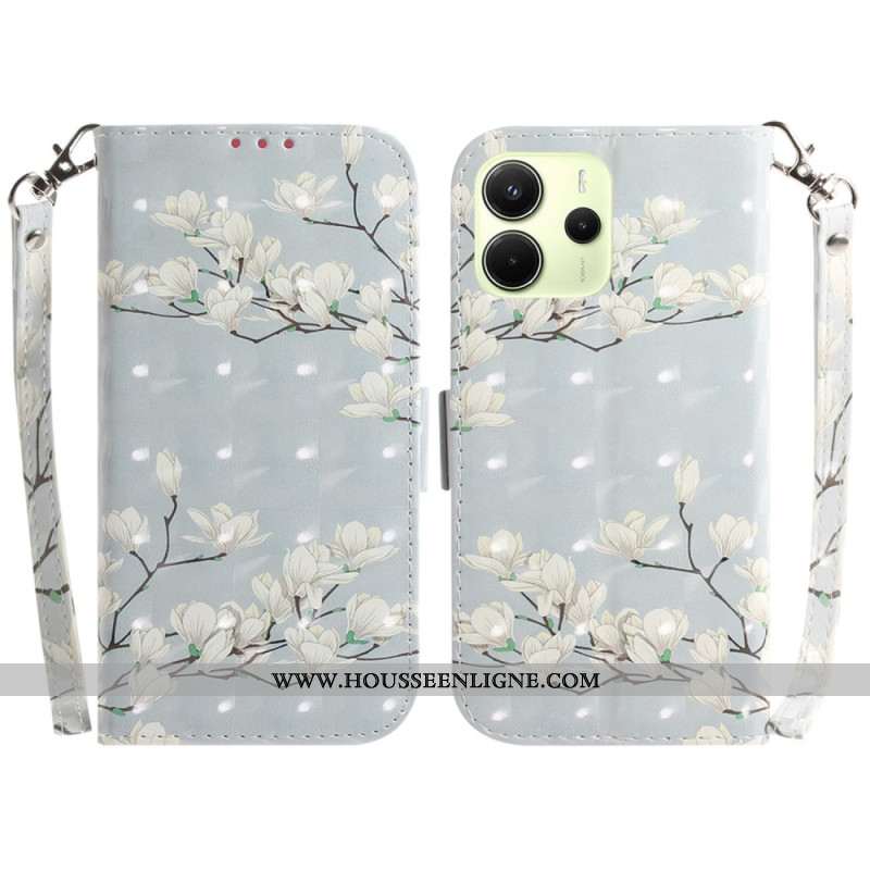 Housse Xiaomi Redmi Note 14 4G Magnolias à Lanière