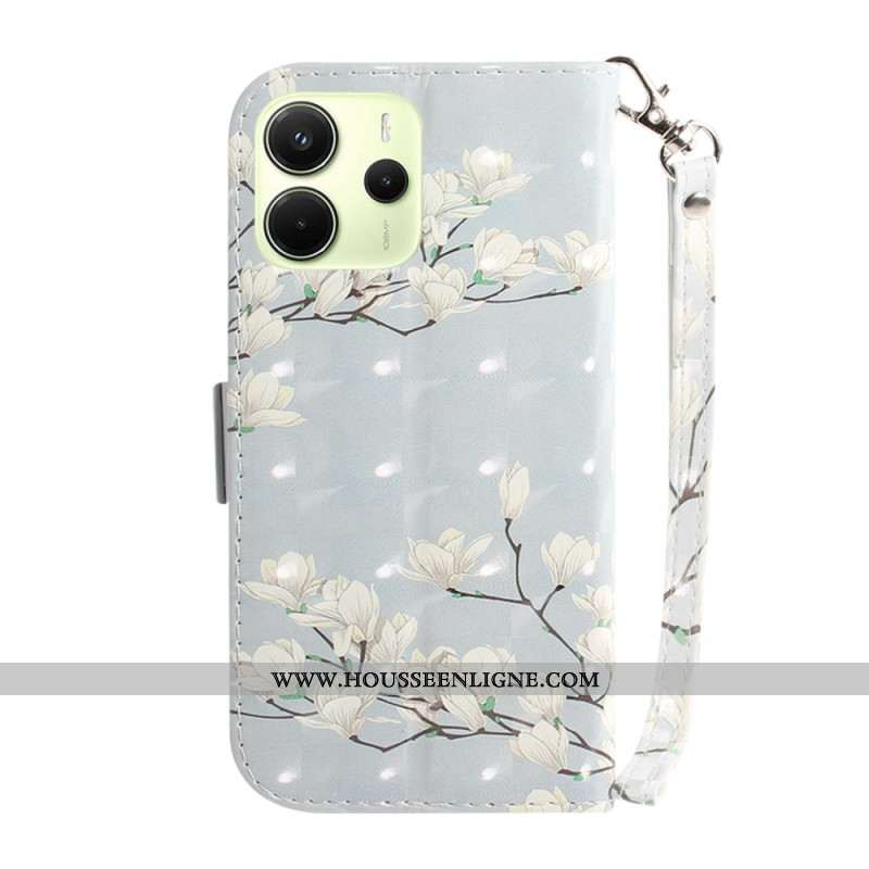 Housse Xiaomi Redmi Note 14 4G Magnolias à Lanière