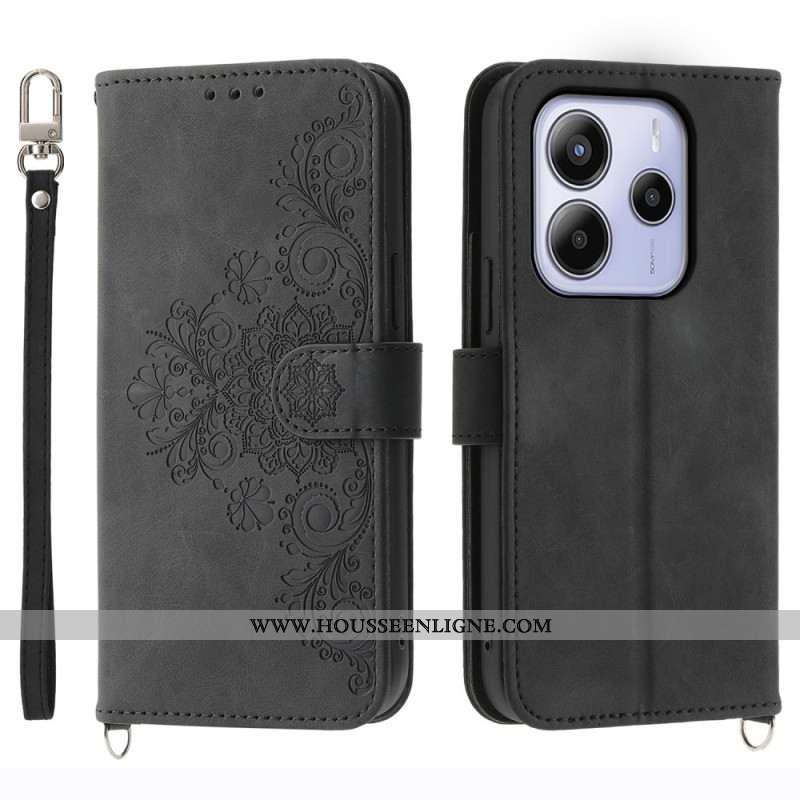 Housse Xiaomi Redmi Note 14 4G Motif Floral et Sangles