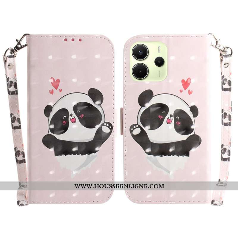 Housse Xiaomi Redmi Note 14 4G Panda Love à Lanière