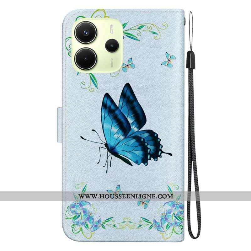 Housse Xiaomi Redmi Note 14 4G Papillon Bleu et Fleurs