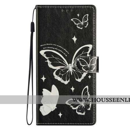 Housse Xiaomi Redmi Note 14 4G Papillons Blancs et Noirs