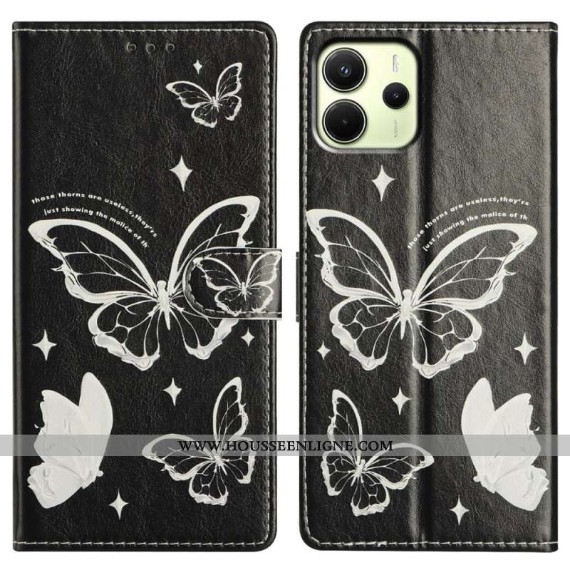 Housse Xiaomi Redmi Note 14 4G Papillons Blancs et Noirs
