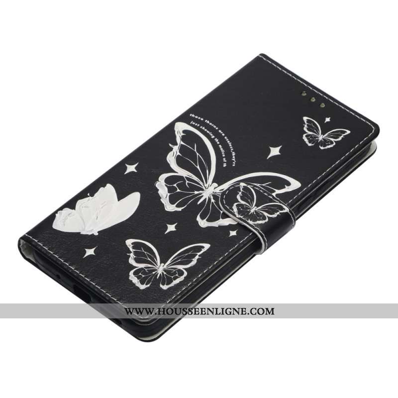 Housse Xiaomi Redmi Note 14 4G Papillons Blancs et Noirs