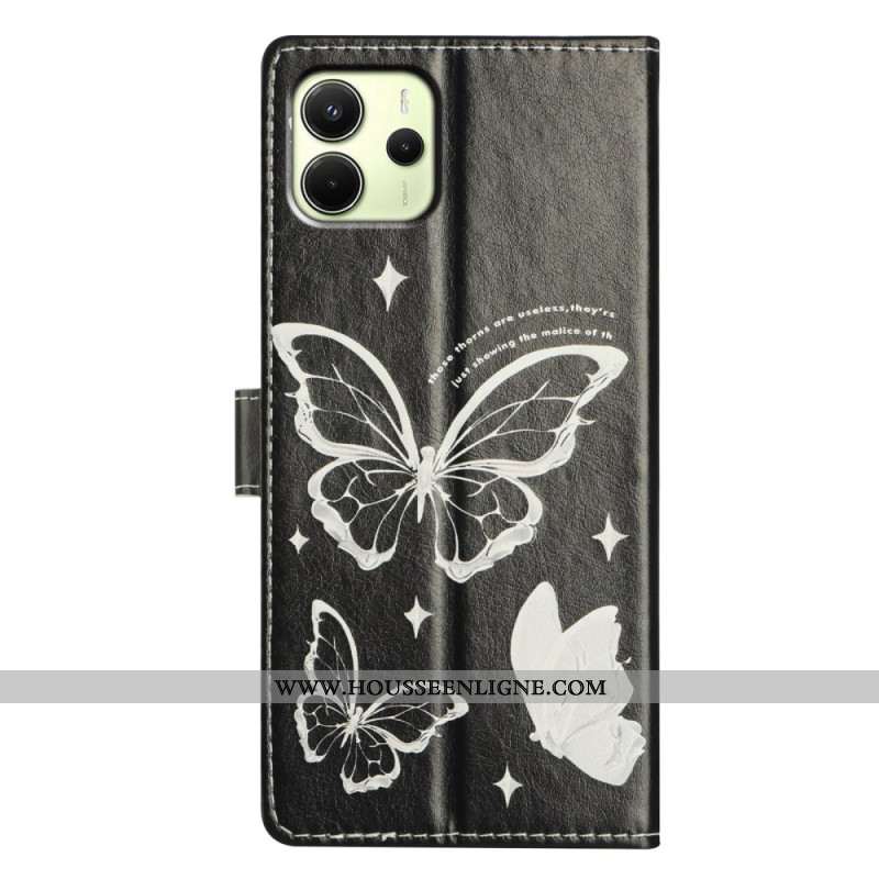 Housse Xiaomi Redmi Note 14 4G Papillons Blancs et Noirs