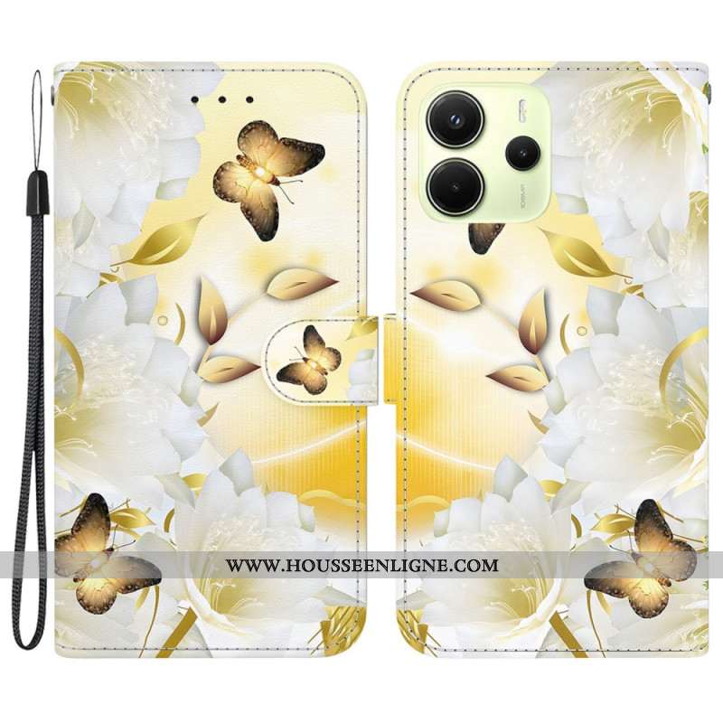 Housse Xiaomi Redmi Note 14 4G Papillons Dorés et Fleurs