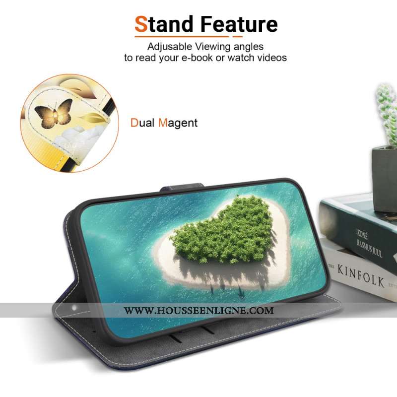 Housse Xiaomi Redmi Note 14 4G Papillons Dorés et Fleurs