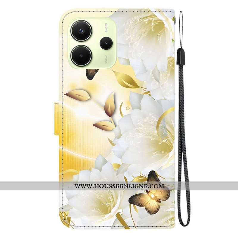 Housse Xiaomi Redmi Note 14 4G Papillons Dorés et Fleurs