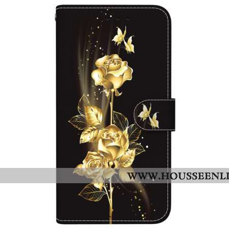 Housse Xiaomi Redmi Note 14 4G Papillons Dorés et Roses