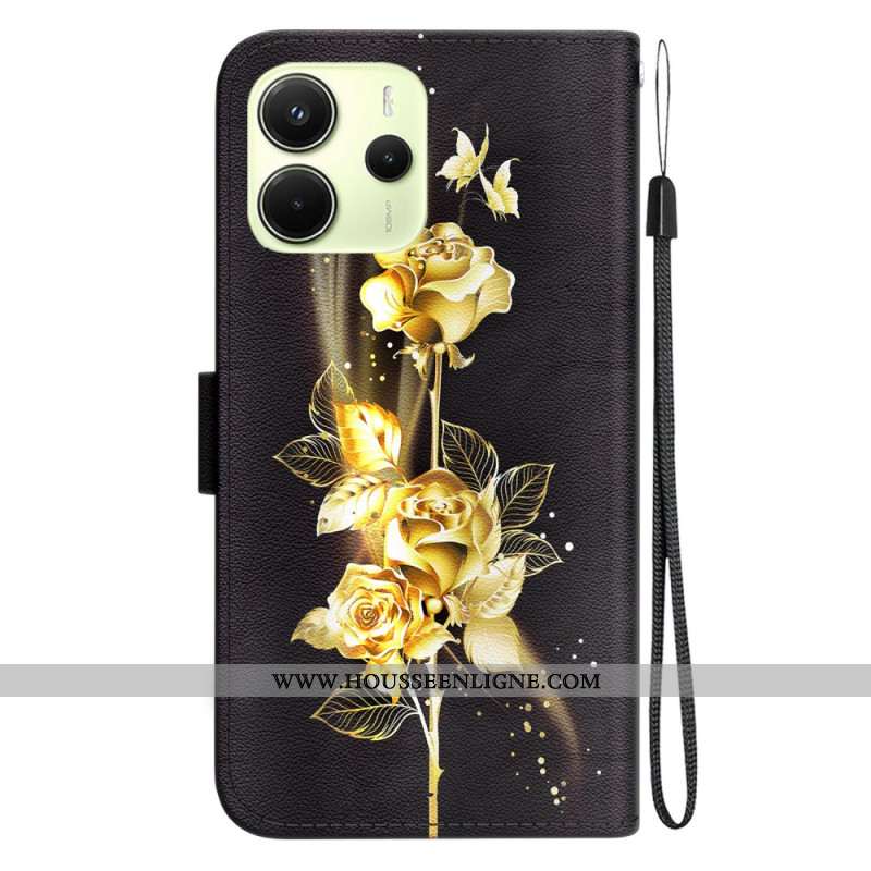 Housse Xiaomi Redmi Note 14 4G Papillons Dorés et Roses