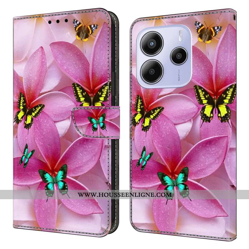 Housse Xiaomi Redmi Note 14 4G Papillons et Fleurs Roses