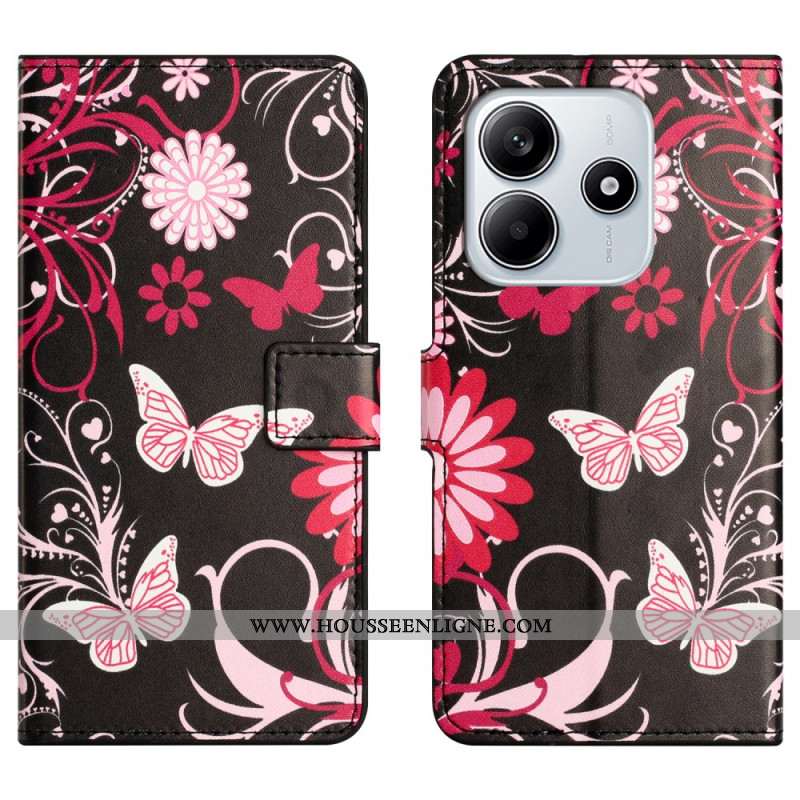 Housse Xiaomi Redmi Note 14 4G Papillons sur Fond Noir