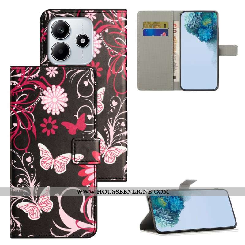 Housse Xiaomi Redmi Note 14 4G Papillons sur Fond Noir