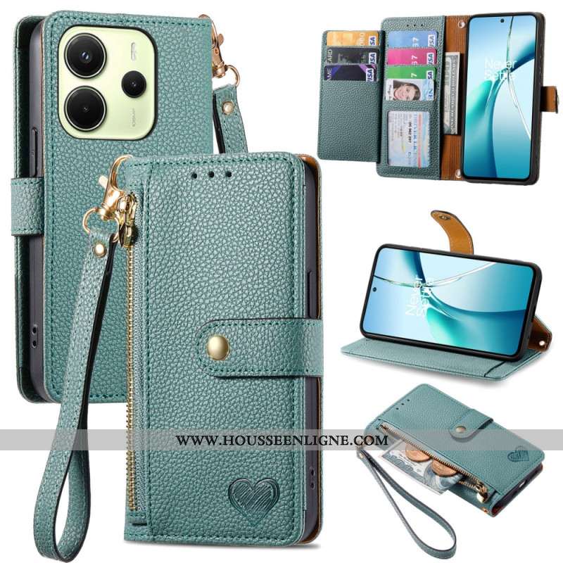 Housse Xiaomi Redmi Note 14 4G Portefeuille Design Coeur