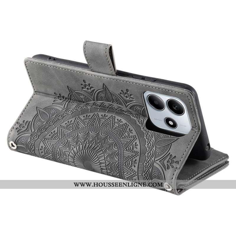 Housse Xiaomi Redmi Note 14 4G Portefeuille Effet Daim Mandala
