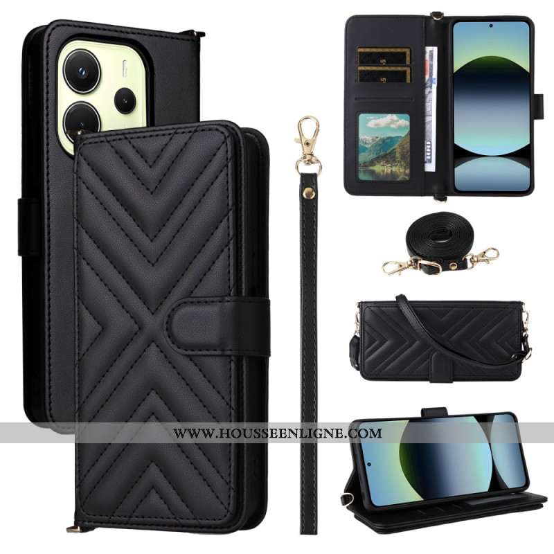 Housse Xiaomi Redmi Note 14 4G Portefeuille Premium avec Lanière et Bandoulière