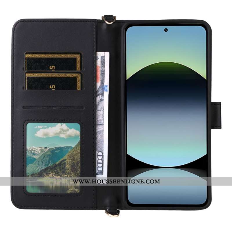 Housse Xiaomi Redmi Note 14 4G Portefeuille Premium avec Lanière et Bandoulière