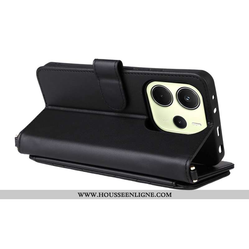 Housse Xiaomi Redmi Note 14 4G Portefeuille Premium avec Lanière et Bandoulière