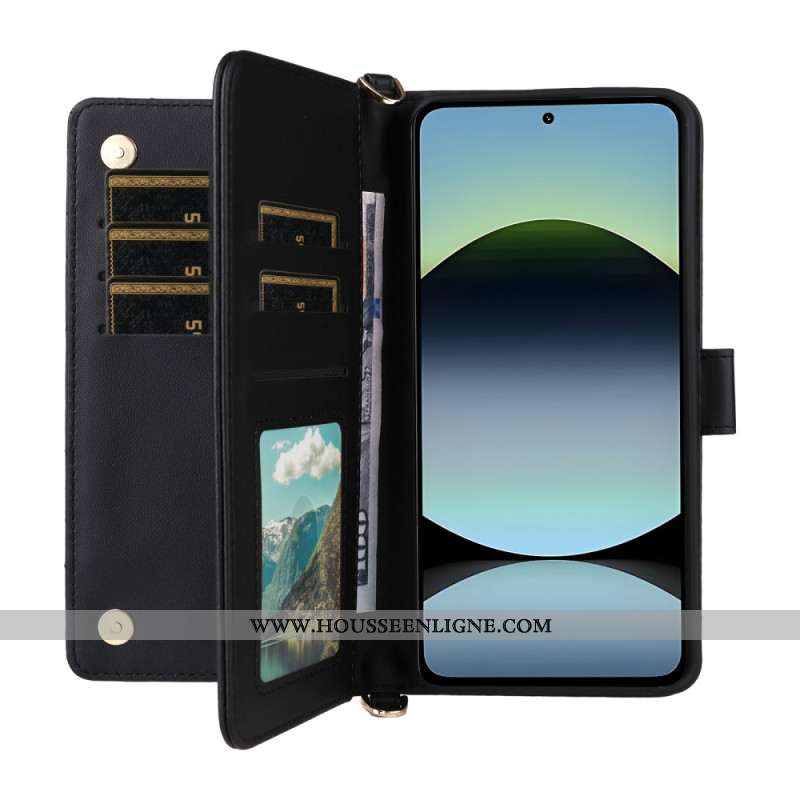 Housse Xiaomi Redmi Note 14 4G Portefeuille Premium avec Lanière et Bandoulière