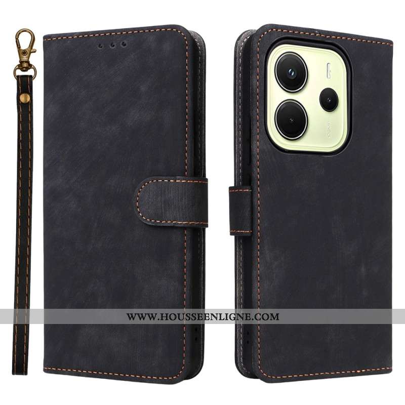 Housse Xiaomi Redmi Note 14 4G Protection RFID Effet Daim à Lanière