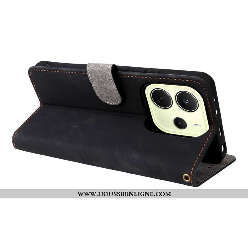 Housse Xiaomi Redmi Note 14 4G Protection RFID Effet Daim à Lanière