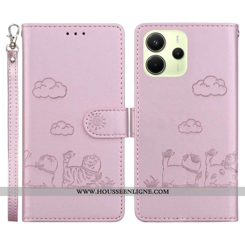 Housse Xiaomi Redmi Note 14 4G Scène de Chats à Lanière