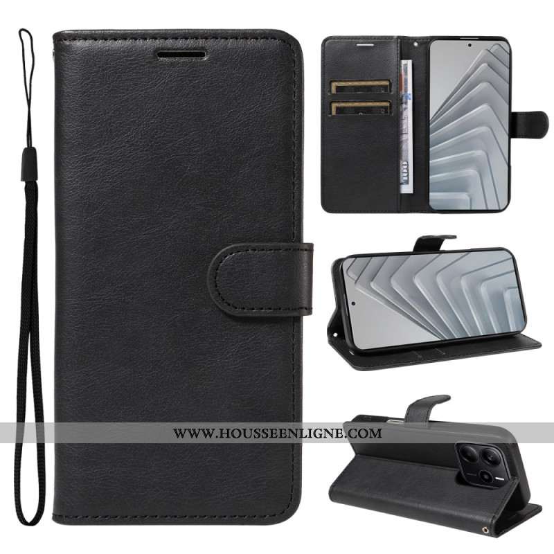 Housse Xiaomi Redmi Note 14 4G Simili Cuir Uni à Lanière