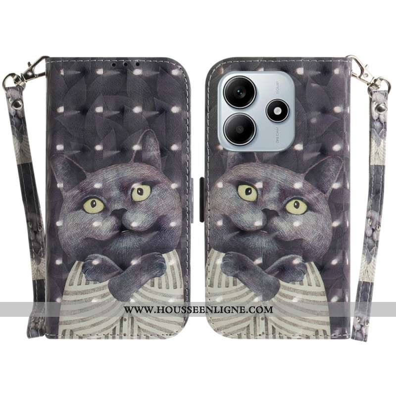 Housse Xiaomi Redmi Note 14 5G Chat Gris à Lanière